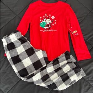 Kohl's Red Santa Pajama Set with Black and White Plaid Pants